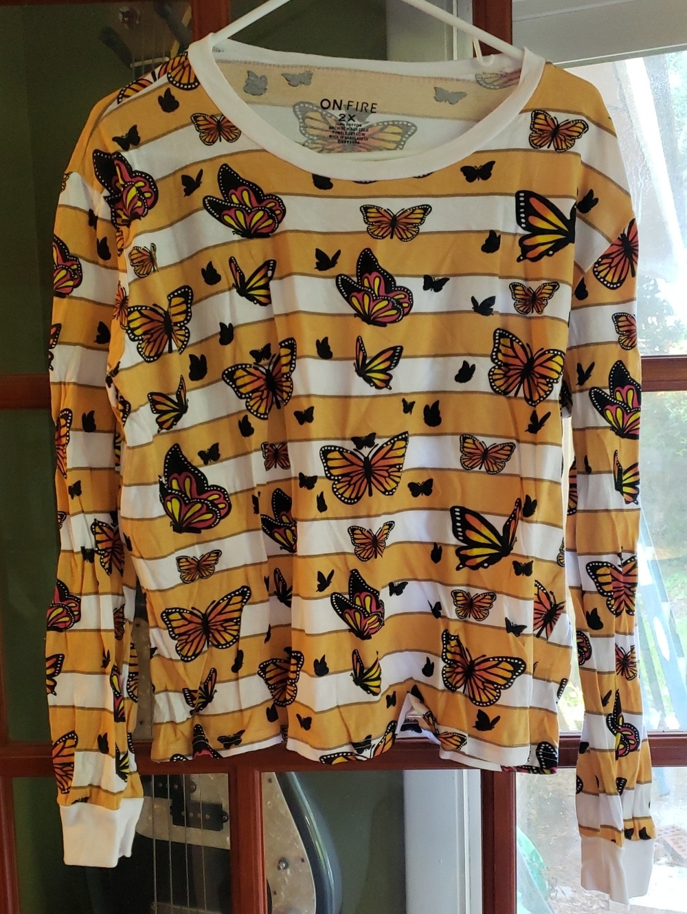On Fire White Tee with Butterfly Print